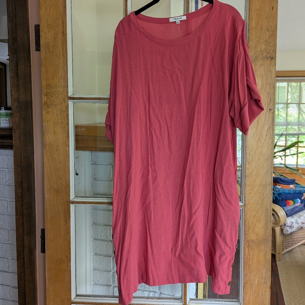 Madewell Coral Pink Side Button T-Shirt Dress